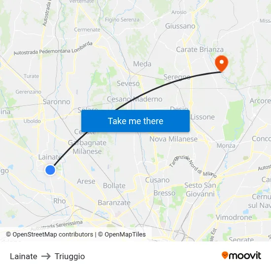 Lainate to Triuggio map