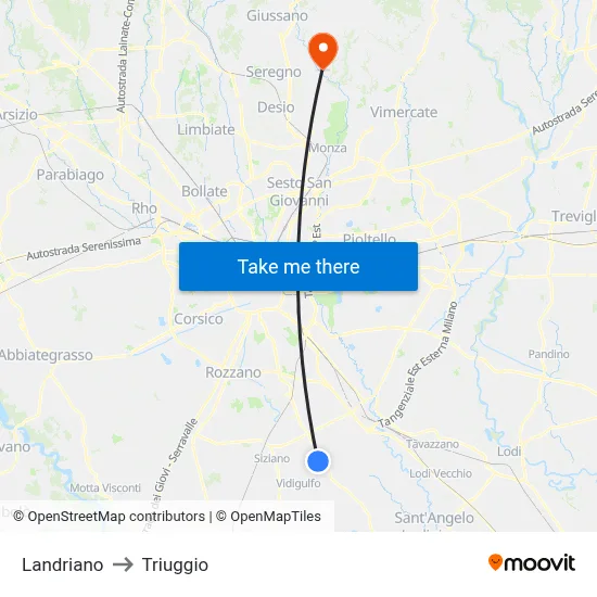 Landriano to Triuggio map