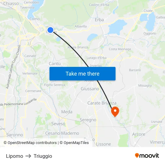 Lipomo to Triuggio map