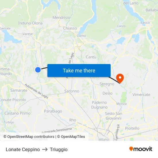Lonate Ceppino to Triuggio map
