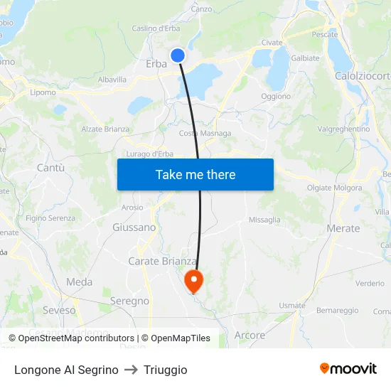 Longone Al Segrino to Triuggio map