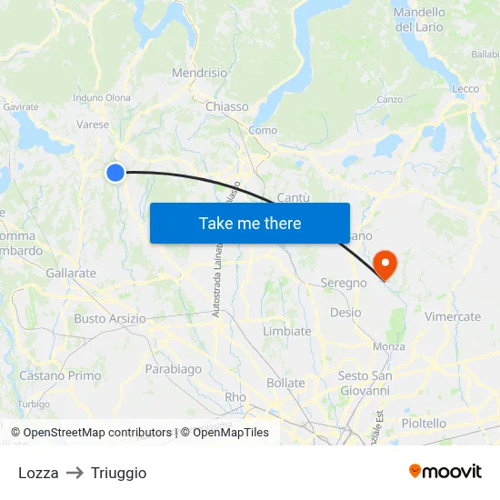 Lozza to Triuggio map