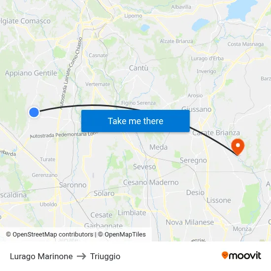 Lurago Marinone to Triuggio map