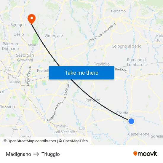 Madignano to Triuggio map