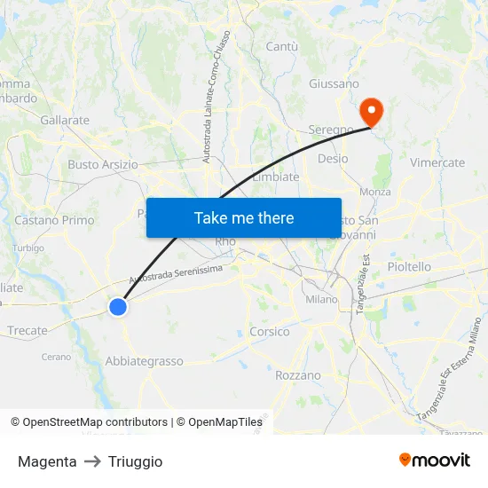 Magenta to Triuggio map