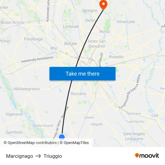 Marcignago to Triuggio map