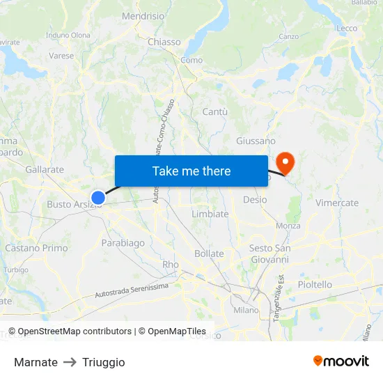 Marnate to Triuggio map