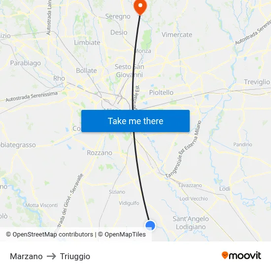 Marzano to Triuggio map
