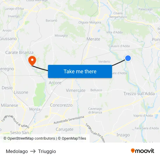 Medolago to Triuggio map