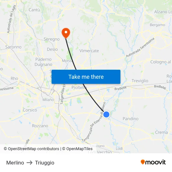Merlino to Triuggio map