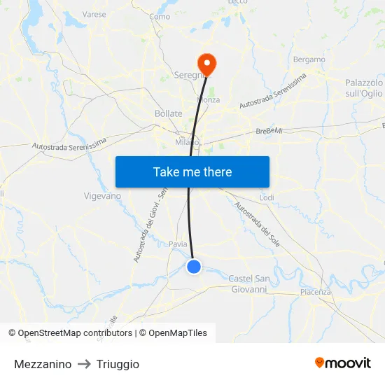 Mezzanino to Triuggio map