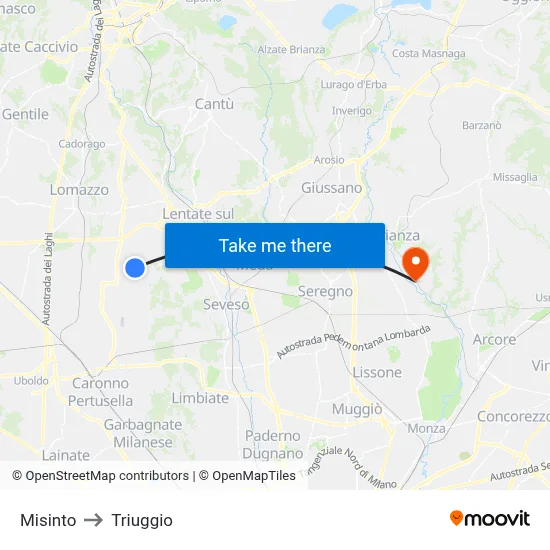 Misinto to Triuggio map