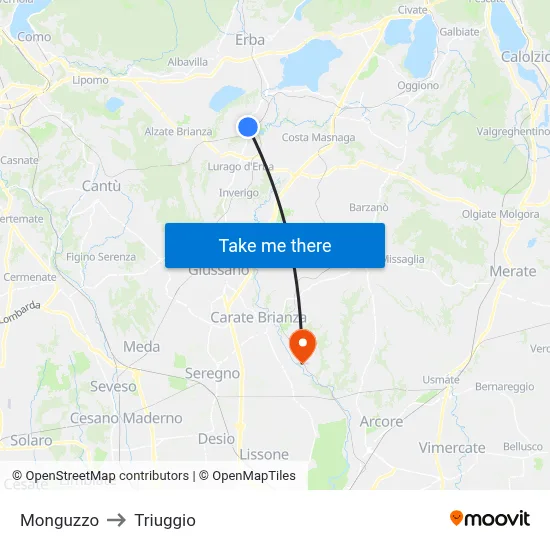 Monguzzo to Triuggio map