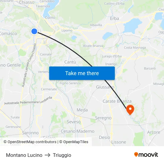 Montano Lucino to Triuggio map