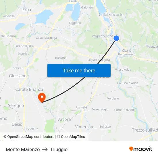 Monte Marenzo to Triuggio map