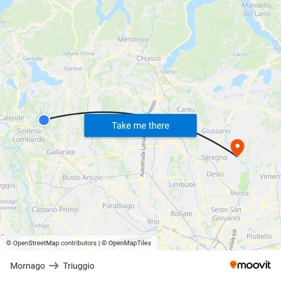 Mornago to Triuggio map