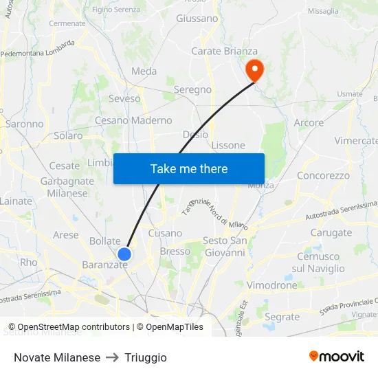Novate Milanese to Triuggio map