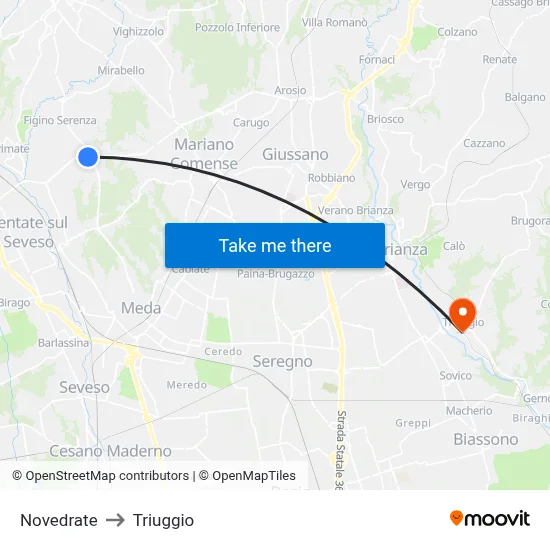 Novedrate to Triuggio map