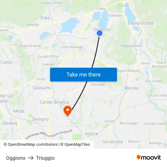 Oggiono to Triuggio map