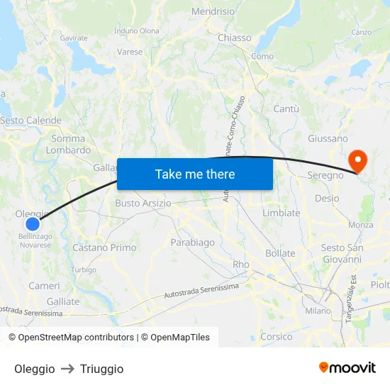Oleggio to Triuggio map