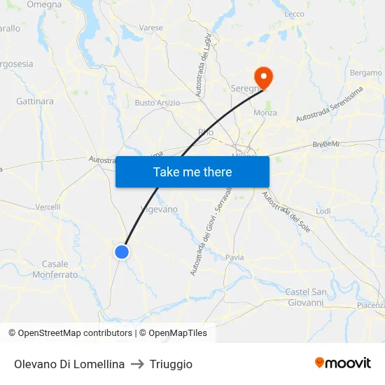 Olevano Di Lomellina to Triuggio map