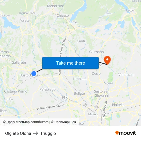 Olgiate Olona to Triuggio map
