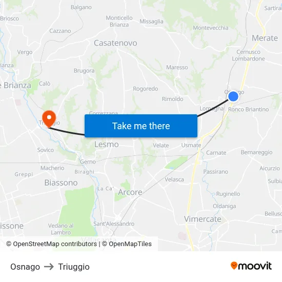 Osnago to Triuggio map