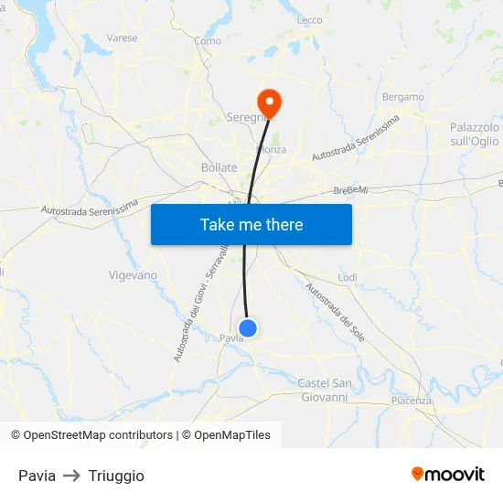 Pavia to Triuggio map