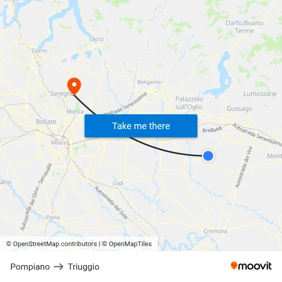 Pompiano to Triuggio map