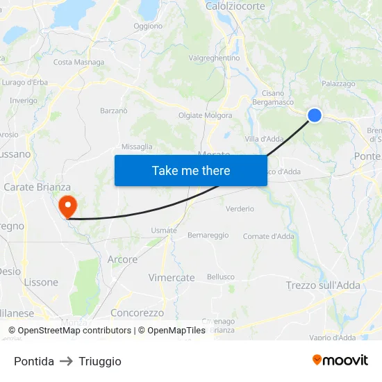 Pontida to Triuggio map