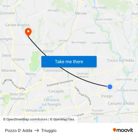 Pozzo D' Adda to Triuggio map