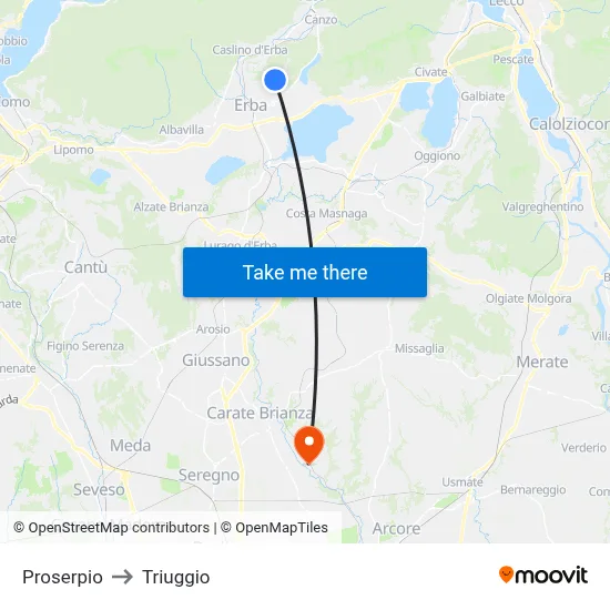 Proserpio to Triuggio map