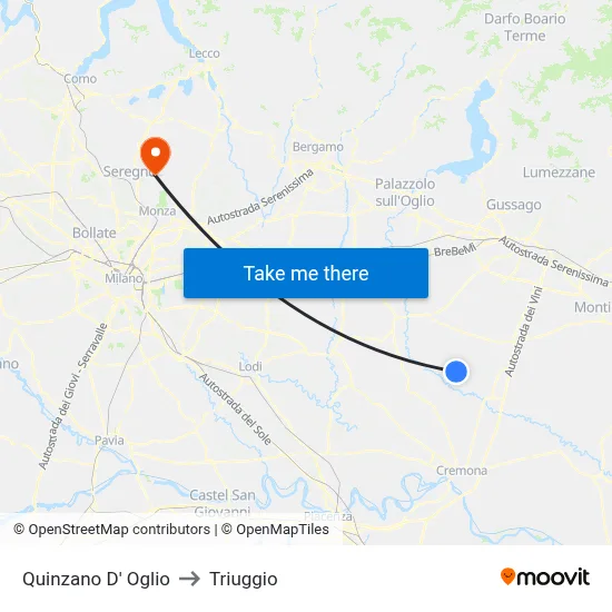 Quinzano D' Oglio to Triuggio map