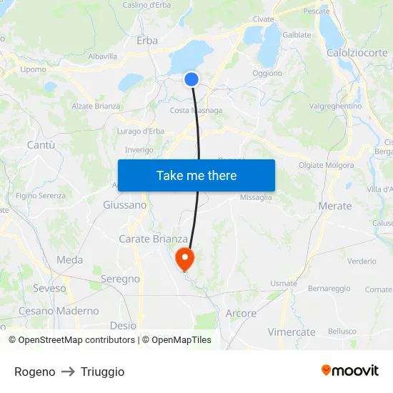 Rogeno to Triuggio map