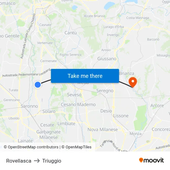 Rovellasca to Triuggio map