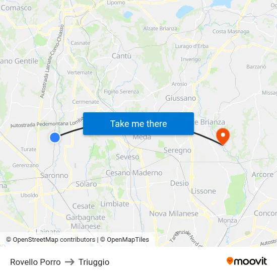 Rovello Porro to Triuggio map