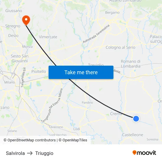 Salvirola to Triuggio map