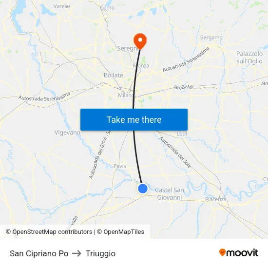 San Cipriano Po to Triuggio map