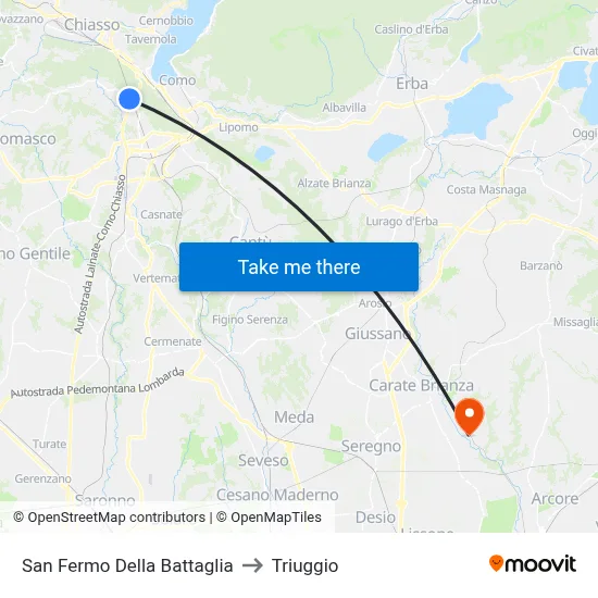 San Fermo Della Battaglia to Triuggio map