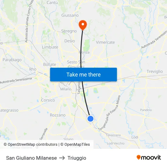 San Giuliano Milanese to Triuggio map