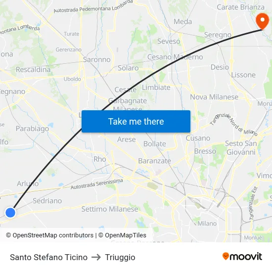 Santo Stefano Ticino to Triuggio map