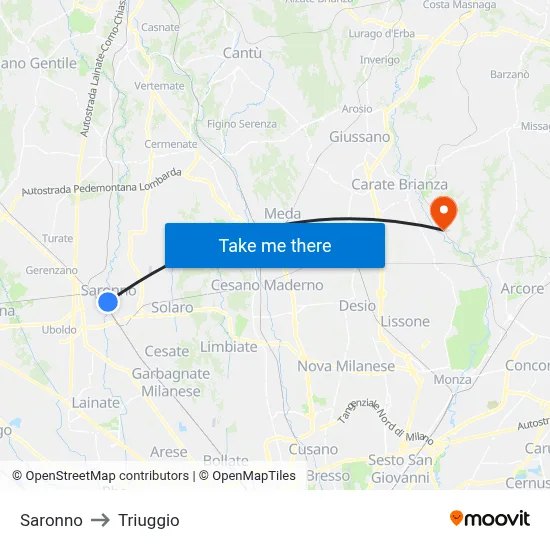 Saronno to Triuggio map