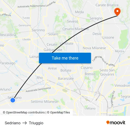 Sedriano to Triuggio map