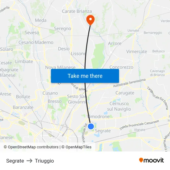 Segrate to Triuggio map
