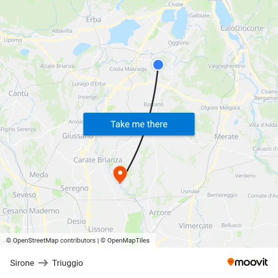 Sirone to Triuggio map