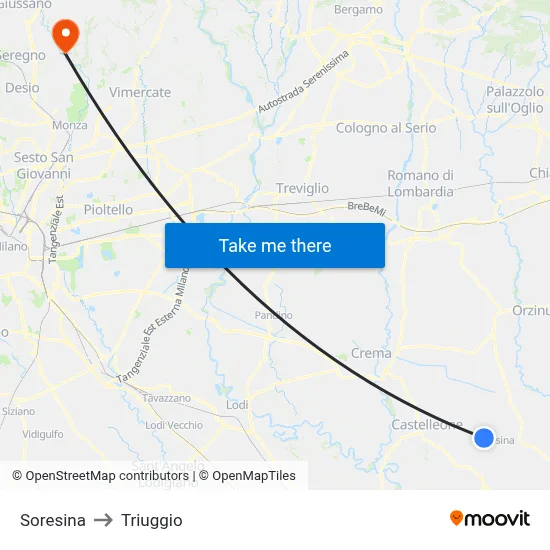 Soresina to Triuggio map