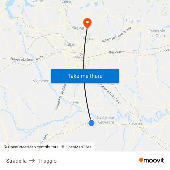 Stradella to Triuggio map