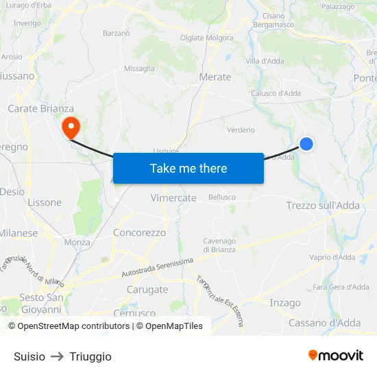 Suisio to Triuggio map