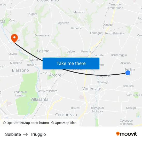Sulbiate to Triuggio map