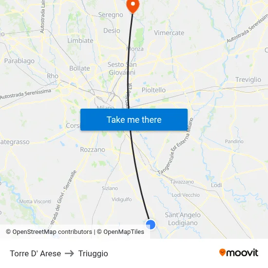 Torre D' Arese to Triuggio map